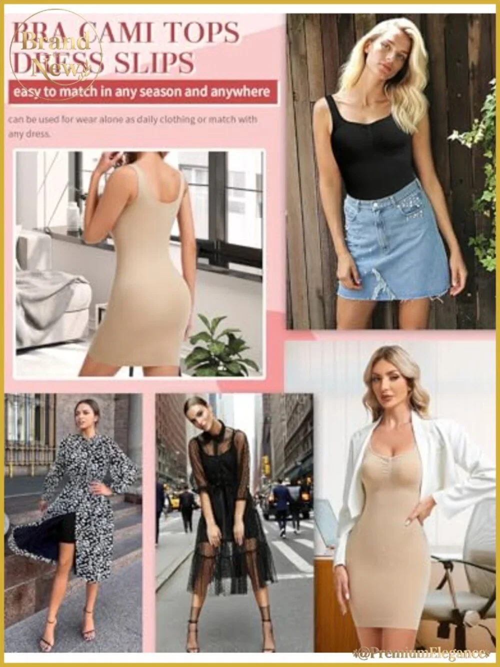 Shapewear Full Slip with Built In Detachable Bra Women Square Neck Cami